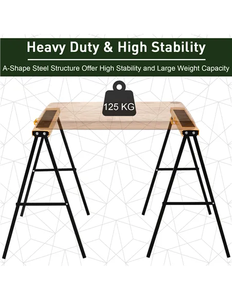 HOMCOM 2PCS Saw Horse Twin Pack Folding Workbench Metal Trestle Stands with Non-slip EVA Surface for Sawing Work Max Load 125kg