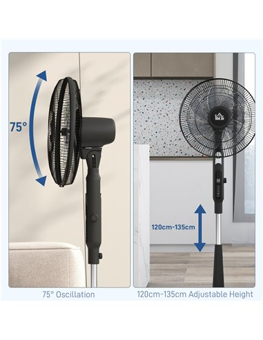 HOMCOM Three Mode Pedestal Fan, with Insect Repellant Box and LED Panel - Black