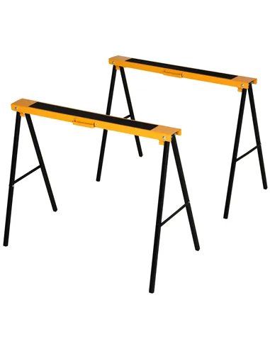 HOMCOM 2PCS Saw Horse Twin Pack Folding Workbench Metal Trestle Stands with Non-slip EVA Surface for Sawing Work Max Load 125kg