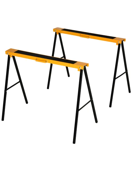 HOMCOM 2PCS Saw Horse Twin Pack Folding Workbench Metal Trestle Stands with Non-slip EVA Surface for Sawing Work Max Load 125kg