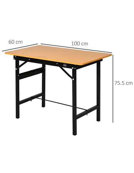 HOMCOM 100 cm Foldable Garage Work Bench, Craft Table MDF Workstation, Heavy-duty Steel Frame with Ruler, Protractor