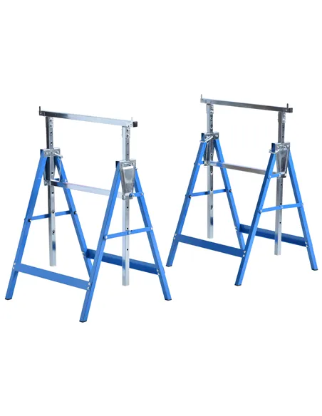 HOMCOM Set of 2 Adjustable Telescopic Builders Trestle, DIY Steel Work Bench Carpenter, Folding Saw Horse Tools Blue