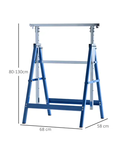 HOMCOM Set of 2 Adjustable Telescopic Builders Trestle, DIY Steel Work Bench Carpenter, Folding Saw Horse Tools Blue