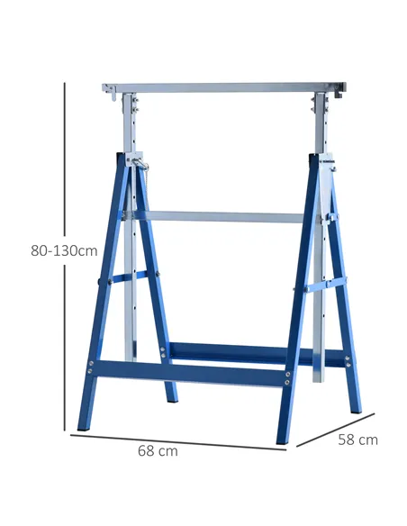 HOMCOM Set of 2 Adjustable Telescopic Builders Trestle, DIY Steel Work Bench Carpenter, Folding Saw Horse Tools Blue