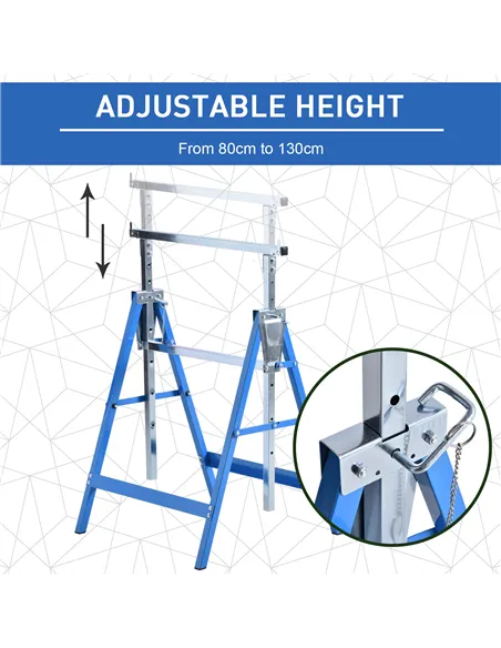 HOMCOM Set of 2 Adjustable Telescopic Builders Trestle, DIY Steel Work Bench Carpenter, Folding Saw Horse Tools Blue