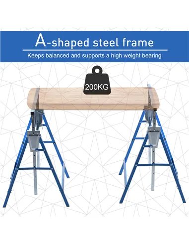 HOMCOM Set of 2 Adjustable Telescopic Builders Trestle, DIY Steel Work Bench Carpenter, Folding Saw Horse Tools Blue