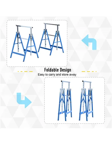 HOMCOM Set of 2 Adjustable Telescopic Builders Trestle, DIY Steel Work Bench Carpenter, Folding Saw Horse Tools Blue