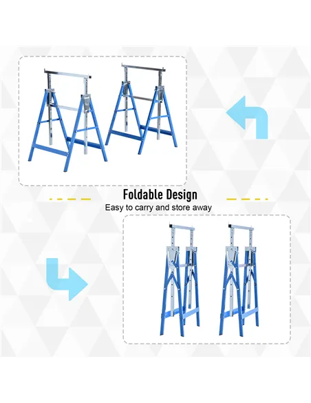 HOMCOM Set of 2 Adjustable Telescopic Builders Trestle, DIY Steel Work Bench Carpenter, Folding Saw Horse Tools Blue
