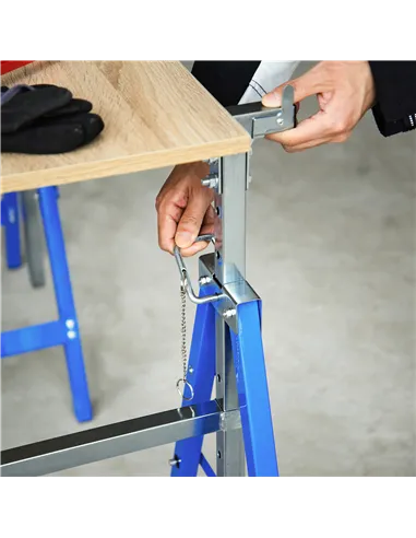 HOMCOM Set of 2 Adjustable Telescopic Builders Trestle, DIY Steel Work Bench Carpenter, Folding Saw Horse Tools Blue