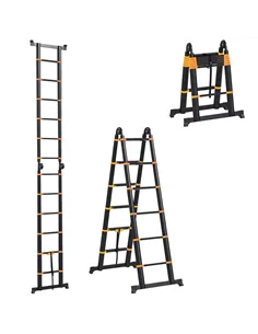 HOMCOM 3.8m Duo Aluminium Ladder w/ Tool Holder - Yellow