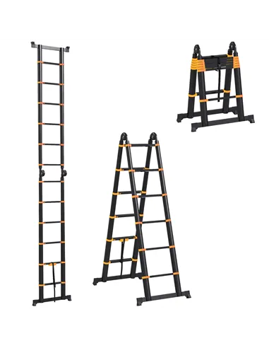 HOMCOM 3.8m Duo Aluminium Ladder w/ Tool Holder - Yellow
