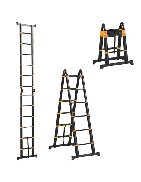 HOMCOM 3.8m Duo Aluminium Ladder w/ Tool Holder - Yellow