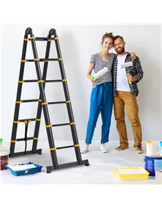 HOMCOM 3.8m Duo Aluminium Ladder w/ Tool Holder - Yellow 2
