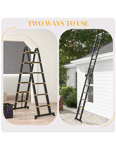 HOMCOM 3.8m Duo Aluminium Ladder w/ Tool Holder - Yellow