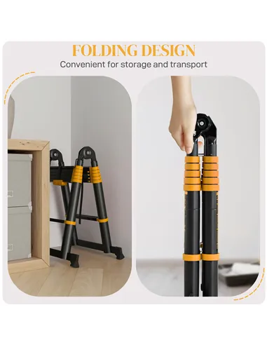 HOMCOM 3.8m Duo Aluminium Ladder w/ Tool Holder - Yellow