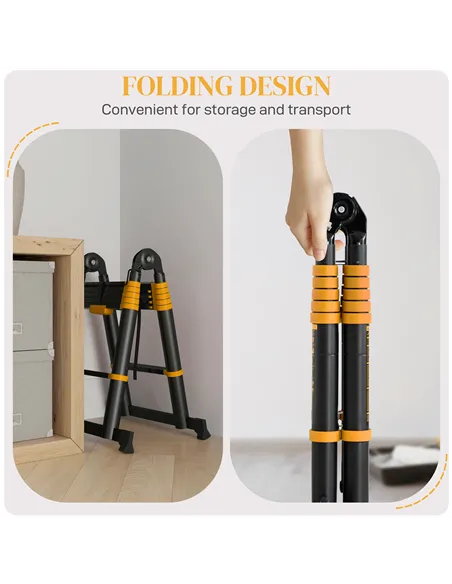 HOMCOM 3.8m Duo Aluminium Ladder w/ Tool Holder - Yellow