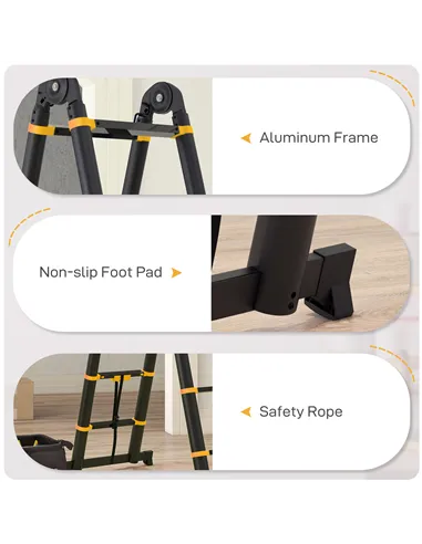 HOMCOM 3.8m Duo Aluminium Ladder w/ Tool Holder - Yellow