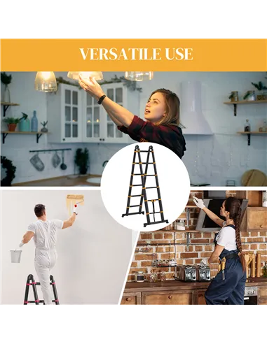 HOMCOM 3.8m Duo Aluminium Ladder w/ Tool Holder - Yellow