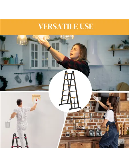 HOMCOM 3.8m Duo Aluminium Ladder w/ Tool Holder - Yellow