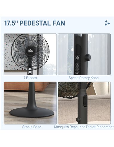HOMCOM Three Mode Pedestal Fan, with Insect Repellant Box and LED Panel - Black