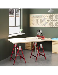 HOMCOM Set of 2 Adjustable Telescopic Builders Trestle, DIY Steel Work Bench Carpenter, Folding Saw Horse Tools Red 2