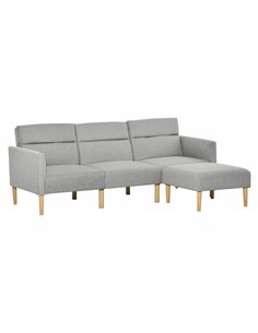 HOMCOM L Shape Sofa Bed Set, Linen Fabric Corner Sofa Bed with Rubber Wood Legs and Footstool, Light Grey