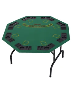 HOMCOM 8 Player Folding Games Poker Table with Chip Cup Holder Steel Base Felt Top Octagon Blackjack Green