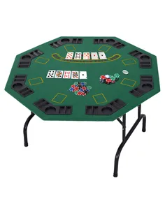 HOMCOM 8 Player Folding Games Poker Table with Chip Cup Holder Steel Base Felt Top Octagon Blackjack Green 2