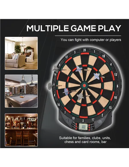 HOMCOM LCD Electronic Dartboard Set Features 26 Games w/ 185 Variations and Include 6 Darts Multi-Game Option Ready-to-Play