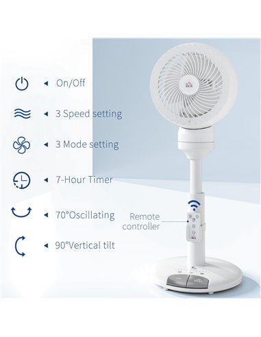 HOMCOM 9'' Air Circulator Fan 3 Speed 3 Mode, 70° Oscillation 90° Vertical Tilt, Remote Controller, for Living Room, Bedroom, Of