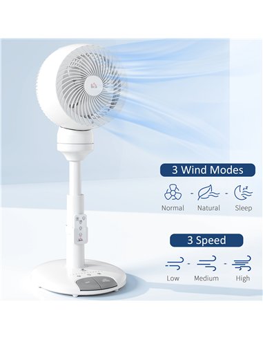 HOMCOM 9'' Air Circulator Fan 3 Speed 3 Mode, 70° Oscillation 90° Vertical Tilt, Remote Controller, for Living Room, Bedroom, Of