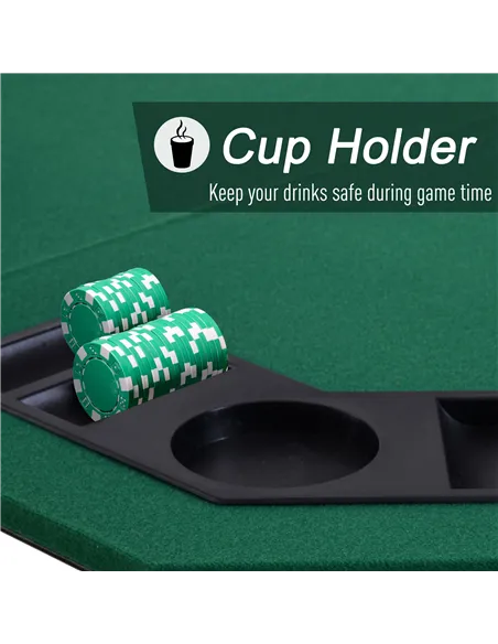HOMCOM 1.2m/48 Inches Foldable Poker Table Top 8 Players Blackjack Tables Chip Trays