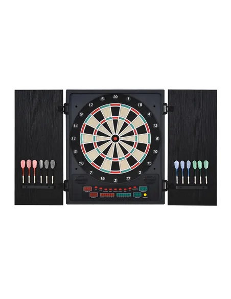 HOMCOM Electronic Dartboard Set, 27 Games Modes and 202 Variations, LED & 12 Soft Tip Darts and Cabinet to Storage, Ready-to-Pla