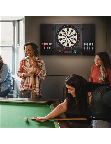 HOMCOM Electronic Dartboard Set, 27 Games Modes and 202 Variations, LED & 12 Soft Tip Darts and Cabinet to Storage, Ready-to-Pla