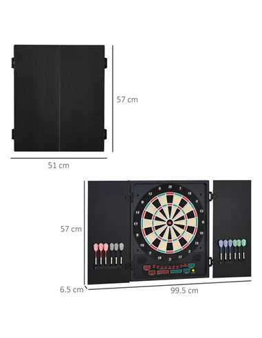 HOMCOM Electronic Dartboard Set, 27 Games Modes and 202 Variations, LED & 12 Soft Tip Darts and Cabinet to Storage, Ready-to-Pla