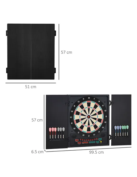 HOMCOM Electronic Dartboard Set, 27 Games Modes and 202 Variations, LED & 12 Soft Tip Darts and Cabinet to Storage, Ready-to-Pla