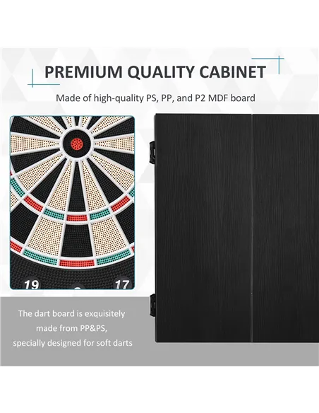 HOMCOM Electronic Dartboard Set, 27 Games Modes and 202 Variations, LED & 12 Soft Tip Darts and Cabinet to Storage, Ready-to-Pla