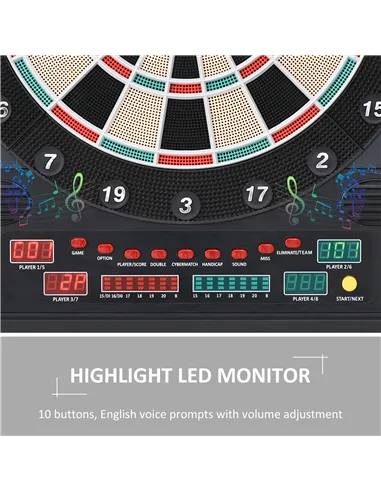 HOMCOM Electronic Dartboard Set, 27 Games Modes and 202 Variations, LED & 12 Soft Tip Darts and Cabinet to Storage, Ready-to-Pla