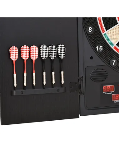 HOMCOM Electronic Dartboard Set, 27 Games Modes and 202 Variations, LED & 12 Soft Tip Darts and Cabinet to Storage, Ready-to-Pla