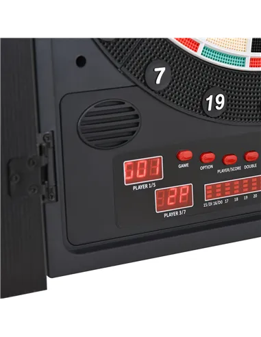 HOMCOM Electronic Dartboard Set, 27 Games Modes and 202 Variations, LED & 12 Soft Tip Darts and Cabinet to Storage, Ready-to-Pla