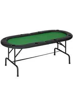 HOMCOM 8 Player Folding Poker Table, Oval Portable Blackjack Casino Table with Cup Holder, Felt Top and Metal Base, 183 x 82 x 7