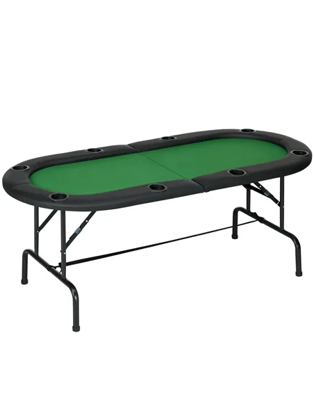 HOMCOM 8 Player Folding Poker Table, Oval Portable Blackjack Casino Table with Cup Holder, Felt Top and Metal Base, 183 x 82 x 7
