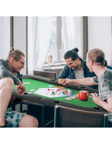 HOMCOM 8 Player Folding Poker Table, Oval Portable Blackjack Casino Table with Cup Holder, Felt Top and Metal Base, 183 x 82 x 7