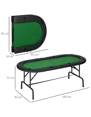 HOMCOM 8 Player Folding Poker Table, Oval Portable Blackjack Casino Table with Cup Holder, Felt Top and Metal Base, 183 x 82 x 7