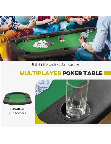 HOMCOM 8 Player Folding Poker Table, Oval Portable Blackjack Casino Table with Cup Holder, Felt Top and Metal Base, 183 x 82 x 7