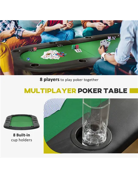 HOMCOM 8 Player Folding Poker Table, Oval Portable Blackjack Casino Table with Cup Holder, Felt Top and Metal Base, 183 x 82 x 7