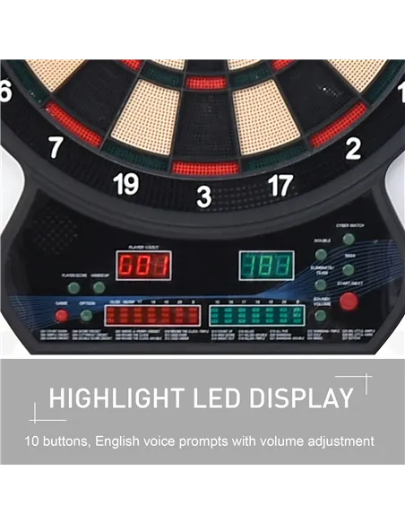 HOMCOM Electronic Hanging Dartboard LED Digital Score Set 27 Games and 202 Variations with 12 Soft Tip Darts