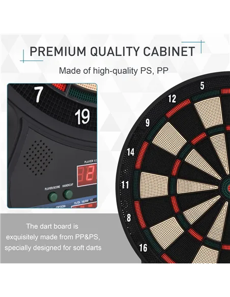 HOMCOM Electronic Hanging Dartboard LED Digital Score Set 27 Games and 202 Variations with 12 Soft Tip Darts