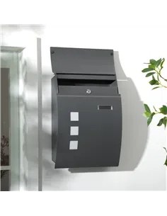 HOMCOM Wall Mounted Letter Box, Weatherproof Post Box for Outside Wall, Modern Mailbox with 2 Keys and Nameplate, Anthracite Gre 2