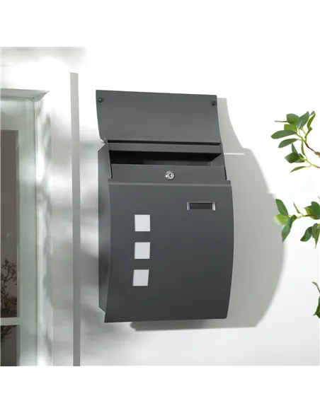 HOMCOM Wall Mounted Letter Box, Weatherproof Post Box for Outside Wall, Modern Mailbox with 2 Keys and Nameplate, Anthracite Gre